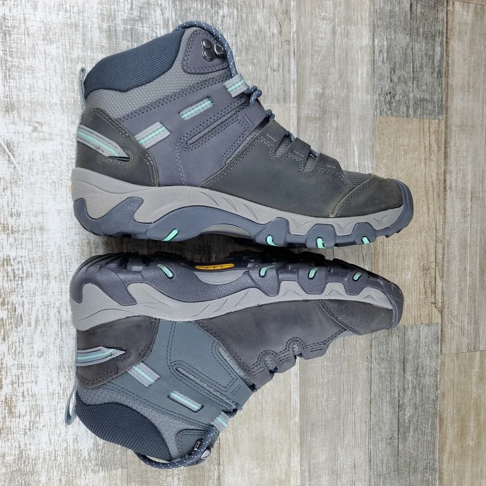 Keen Steens‎ Mid Womens Boots Sz 9 Steel Gray Ocean Wave Waterproof Hiking Boots